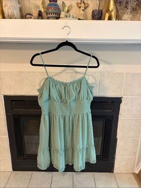 Francesca's Collections Mint Green Swiss Dot Spaghetti Strap Sundress
